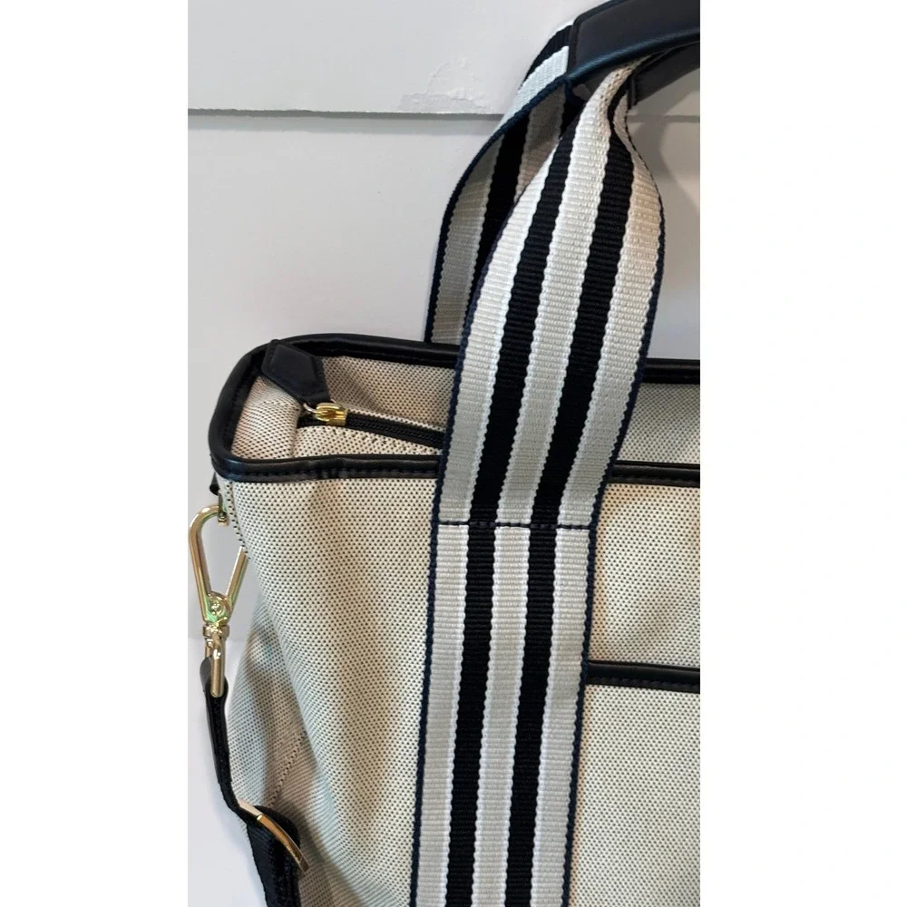 Paravel Cabana Tote Cream Navy Canvas Striped Crossbody Handbag Medium